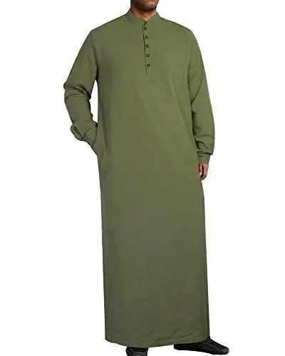 Produktbild: YAOHUOLE Leinen Kaftan Herren Lang Thobe Herren Langarm Mens Kaftan Herren Armeegrün M