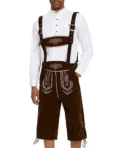 Produktbild: YAOHUOLE Oktoberfest Hose Herren Trachtenhosen Männer Trachtenlederhosen Dunkelbraun L