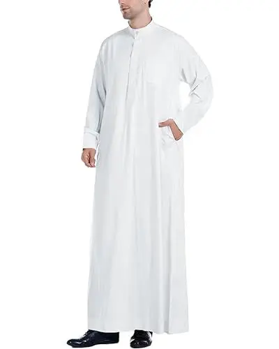 Produktbild: YAOHUOLE Kaftan Herren Lang Männer Kaftan Langarm Kaftan Herren Regular Fit Hell Weiß M