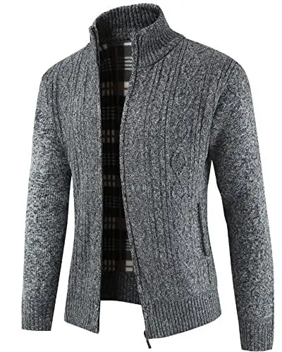 Produktbild: YAOHUOLE Winter Herren V-Kragen Knopfleiste Strickjacke Cardigan Schalkragen Grobstrick Strickjacken Dunkelgrau XL
