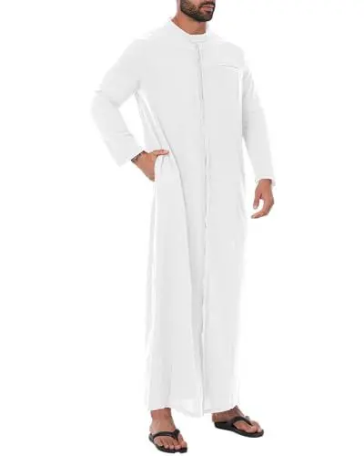 Produktbild: YAOHUOLE Herren Kaftan Langarm Sommer Thobe Männer Lang Kaften Herren mit Taschen Weiß 3XL