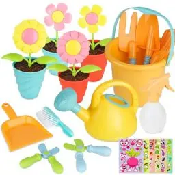 Produktbild: YAOZUP 24 Stück Kinder Gartengeräte Spielzeug mit Aufklebern, Gartenspielzeug Kinder, Sandspielzeug Mädchen, Kinder gießkanne Schaufel Rechen, Gartenspielzeug Set KinderGartenspielzeug ab 2 Jahr