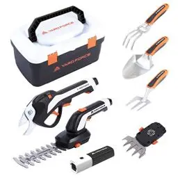 Produktbild: Yard Force VITA - Innovatives Gartenwerkzeug Set inkl. 4V/4Ah Akku | 6-in-1 Werkzeugkoffer | elektr. Gartenschere | elektr. Gras- und Strauchschere | Handschaufel | Handgrubber | Handgrabgabel