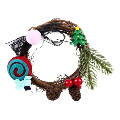 Produktbild: Yardenfun 1stk Weihnachtskranz Ornament Tannenzapfen-weihnachtskranz Weihnachtstür Hängende Verzierung Winterfeier Rattankranz Basteln Weihnachtlicher Adventskranz Mini Leuchter Textil-