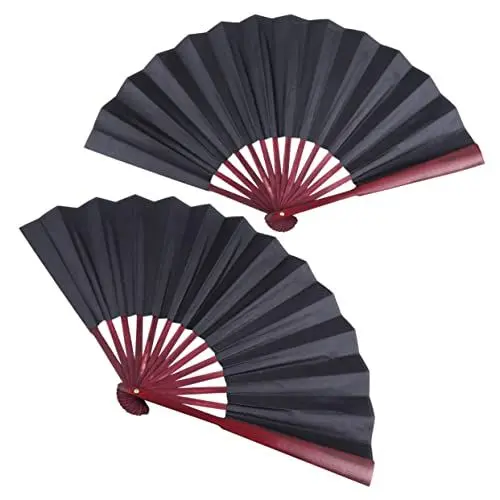 Produktbild: Yardenfun 2Stücke Faltfächer aus Stoff Handheld Fächer im Chinesischen Stil mit Rotem Holzrahmen Blanko DIY Fächer für Dekoration und Schwarz