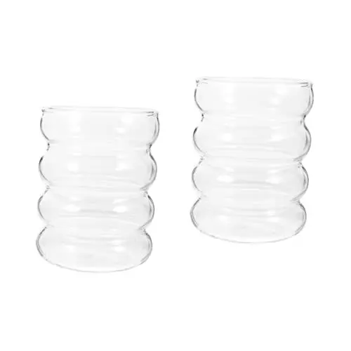 Produktbild: Yardenfun 2 Stücke Glas Trinkbecher Wellenförmige Tasse Kälte-beständig Design Wasser Tasse Für Home Tee Kaffee Bar