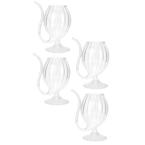 Produktbild: Yardenfun 4er-pack Weingläser Gestreifte Saftbecher Kreativer Trinkbecher Whiskybecher Getränkebecher Aus Glas