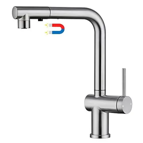 Produktbild: YardMonet Küchenarmatur Ausziehbar Wasserhahn Küche, 360° Drehbar Spültischarmatur Küche mit Brause 3 Modus, Einhebel Mischbatterie Küche Edelstahl Gebürstetes, Magnetische Andocken