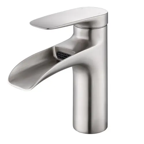 Produktbild: YardMonet Wasserfall Wasserhahn Bad, Einhebel Messing Waschtischarmatur, für Warm und Kaltwasser Einstellbar, Gebürstetes Nickel