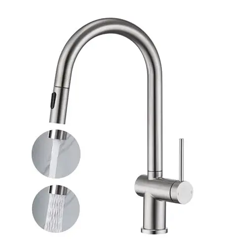 Produktbild: YardMonet Wasserhahn Küche Ausziehbar Edelstahl, Hochdruck Küchenarmatur mit Brause ausziehbar Zwei Modus, 360° Schwenkbar Spültischarmatur Küche, Einhebel Mischbatterie Küche, Magnet Andocken