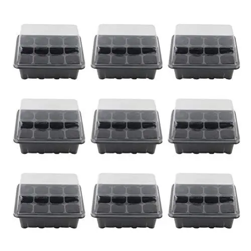 Produktbild: Yardwe 10 Stücke Zimmergewächshaus Kunststoff anzuchtschalen setzling Starter tabletts mit kuppel 12 zellen für den gartenbau Bonsai sämling Pflanze wachsen Start keimung kit 18 x 14 x 6 cm(Schwarz)
