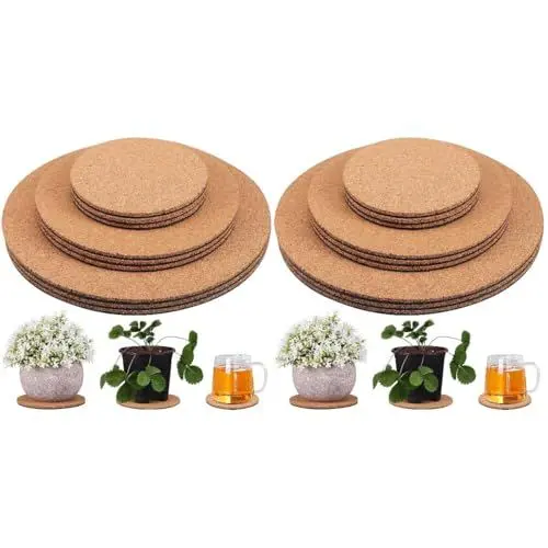 Produktbild: Yardwe 18 Stück Pflanzenuntersetzer Korkuntersetzer Korkpflanzenuntersetzer Runde Untersetzer (4 Zoll 6 Zoll 8 Zoll)