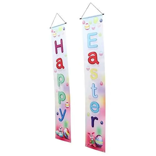 Produktbild: Yardwe 1 Paar Ostern Couplets Tür Frühlingsdekorationen im Freien dekorative osterpaare Osterfahnen Couplets Heimdekoration Osterbanner Osterpartyzubehör osterportal zeichen Polyester