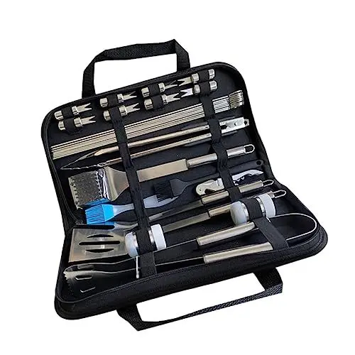 Produktbild: Yardwe Grillbesteck-Set – 28-teiliges Grillbesteck Aus Edelstahl Mit Thermometer Bürste Klemme Schaufel Und Leicht Zu Verstauender Tasche