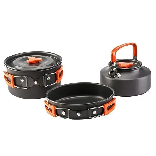Produktbild: Yardwe Camping-kochgeschirr Aus Aluminiumlegierung Für 2–3 Personen Set Beinhaltet Topf Wasserkocher Kochtopf-Set Für Den Außenbereich Mit Tragbaren Kochern