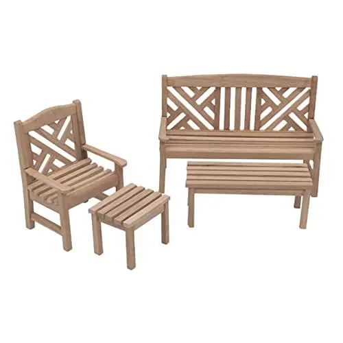 Produktbild: Yardwe 1 Satz Gartenbank Im Freien Mini-möbelornamente Miniatur-stuhlmodell Puppenstubenstuhl Mini-gartenstuhl Puppenhausmöbel Mini-gartenmöbel Outdoor-möbel Hölzern Holztisch Und Stühle
