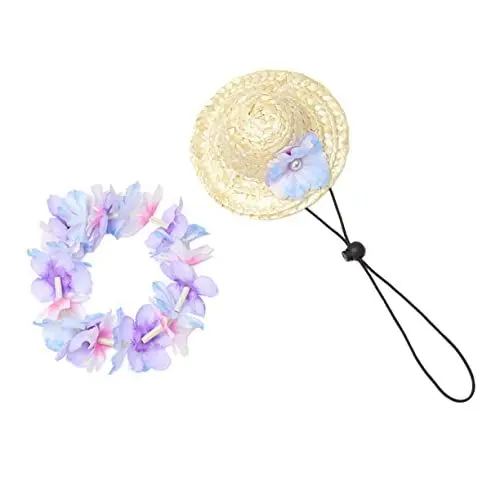Produktbild: Yardwe 1 Satz Haustier-Strohhut-Girlande Hund Sommermütze Prinzessin Hund Verstellbarer Schultergurt brillenband verstellbar Hüte Mexiko-Urlaubsoutfits Sommermützen für Haustiere Kosmetik