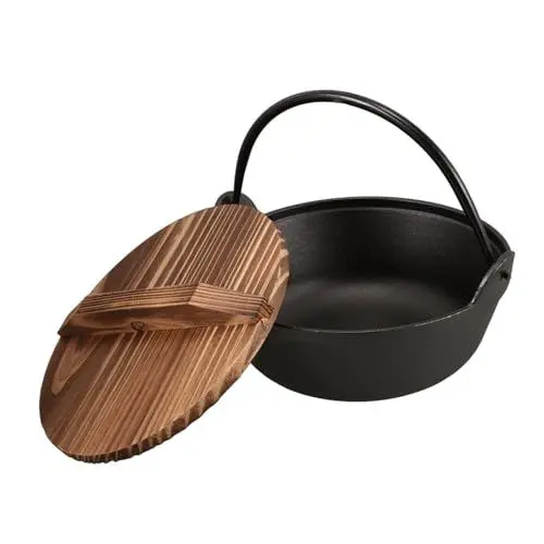 Produktbild: Yardwe 1 Satz Outdoor-Topf bratentopf gusseisen Topf schmortopf Outdoor-Kochgeschirr Lagerfeuertopf bratpfanne schnellkochtopf Camping Suppentopf Japanisches Kochgeschirr hölzern Black