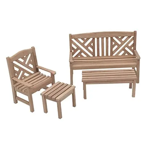 Produktbild: Yardwe 1 Set Outdoor-Gartenbank Outdoor-Stühle Mini-Möbel Outdoor-Möbel Puppenhaus-Möbel Mini-Gartenmöbel Miniatur-Holzstuhl Holz-Gartenmöbel Ornamente Modell
