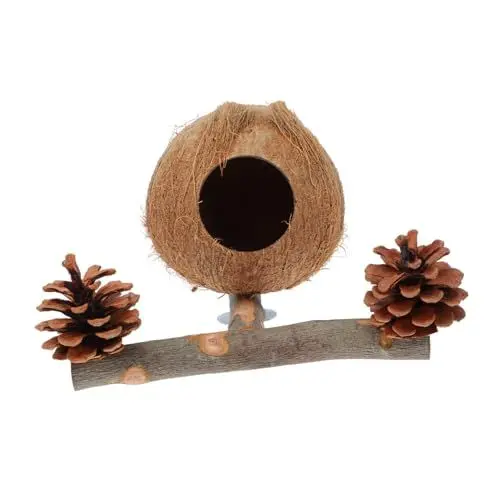 Produktbild: Yardwe Papageiennest Und Spielzeug-Set Apfelholz-ständer Kokosnussschalen-Nest Vogelbeißen Tannenzapfen Papageien-unterhaltungsspielzeug Nistmaterial Für Wellensittiche