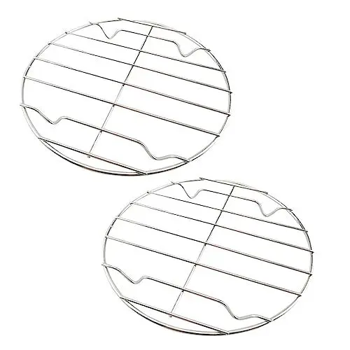 Produktbild: Yardwe 22cm Edelstahl Backgitter Metall Rund Grillrost Backblech Grillkorb Kuchengitter Abkühlgitter Kuchenauskühler Grillgitter für Fleisch Fisch Gemüse BBQ Party Zubehör Silber 2 Stück