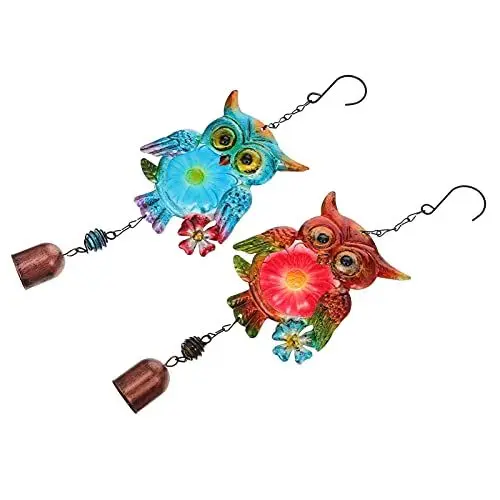 Produktbild: Yardwe 2Pcs Metall Eule Windspiele Musical Wind Glocken Memorial Wind Chime Eule Vogel Glasmalerei Fenster Hängen Suncatcher für Home Garten Im Freien