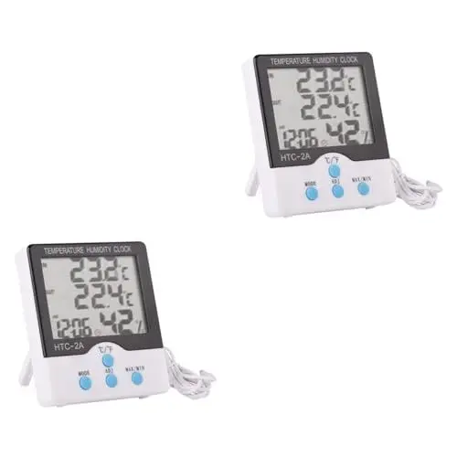 Produktbild: Yardwe 2St plastiktisch Hygrometer moisture meter digital-thermometer lcd cadfi raumthermometer innen Temperaturmesser Feuchtigkeitsmesser Uhr großer Bildschirm Elektronische Uhr Weiß