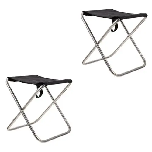 Produktbild: Yardwe 2 STK Klappstuhl Reisen Tragbarer Zusammenklappbarer Hocker Tragbarer Stuhl Dreibeiniger Campingstuhl Campinghocker Tragbare Hocker Klappstühle Rostfreier Stahl Multifunktion