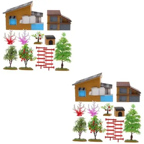 Produktbild: Yardwe 2 Sätze Bauernhof-Baum-Spielzeug Gefälschtes Baummodell Zaun Farm Figur Zaun Farm Spielset Scheune Bauernhof Spielzeug Mini-Bauernhof-spielset Miniatur Kind Märchengarten PVC
