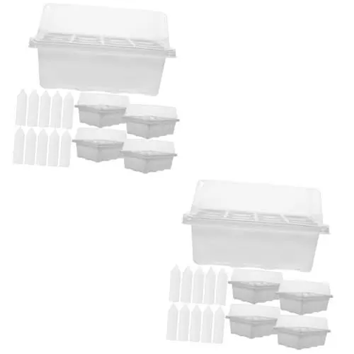 Produktbild: Yardwe 2 Sätze Sämlingsbox Seedling Tray Keimlingschale Saatgutaufzuchtset Pflanzensetzlingsplatte Pflanzenstarttablett Etiketten Pflanzenschalen Starterschalen für Setzlinge Weiß