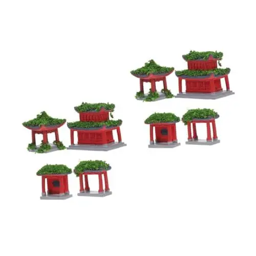 Produktbild: Yardwe 2 Sätze Simulierter Steingarten-Wasserfall Sechseckige Pagodenstatue Fischbecken Torii Tor Japanisches Shinto-Torii-Tor Asiatische Pagode Feengarten Zubehör Harz 4 Stück * 2