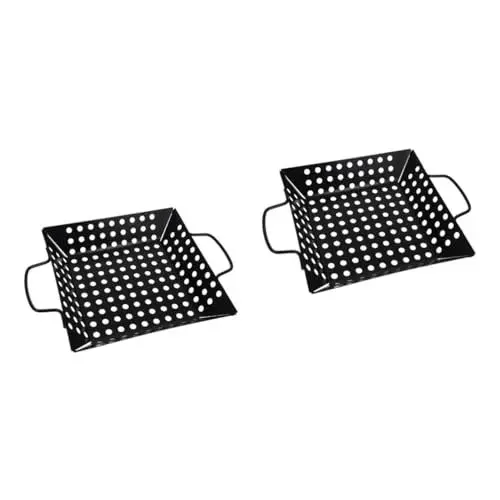 Produktbild: Yardwe 2 Stk Quadratische Grillpfanne Grillplatten Mit Antihaftbeschichtung Camping-grillkorb Grill Topper Grillpfannen Löcher Für Grillplatten Combo-platte Gemüse Kohlenstoffstahl