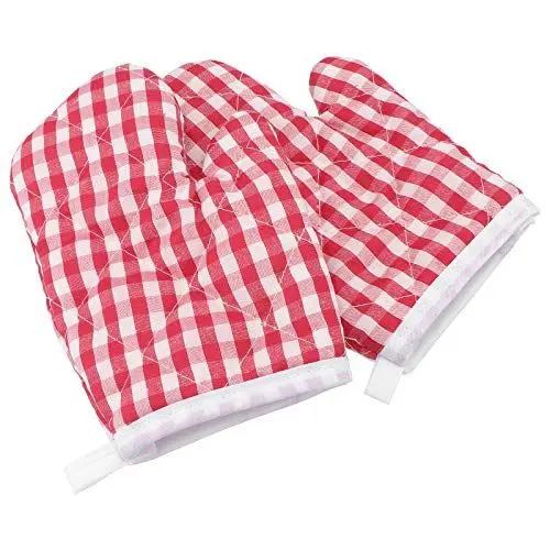 Produktbild: Yardwe 2 Stück Kinder Wärmedämmung Verbrühschutz Handschuhe für Küche, Mikrowelle, Backen und Grillen, Baumwoll-Polyester-Futter, Rot, 18 x 12 cm
