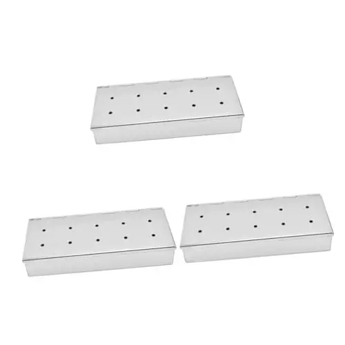 Produktbild: Yardwe 3Er-Box Grillbox aus Edelstahl Smoker Box für gasgrill Räucherbox für Gasgrill Lagerung von Räucherpellets Grill Räucherboxen räucherstäbchen Räuchergrill Zubehör