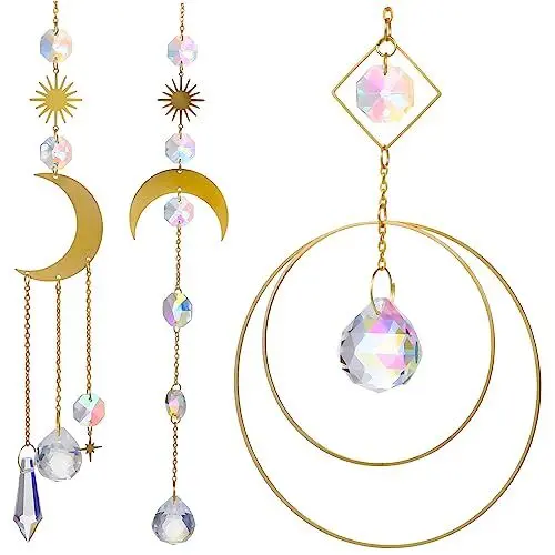 Produktbild: Yardwe 3stücke Kristall Fenster Suncatcher Mit Mond Prismenschmuck Dekorative Hängedeko Für Garten Fenster Und Windspiele Hochwertige Kristallanhänger Für Effektvolle Lichtspiele