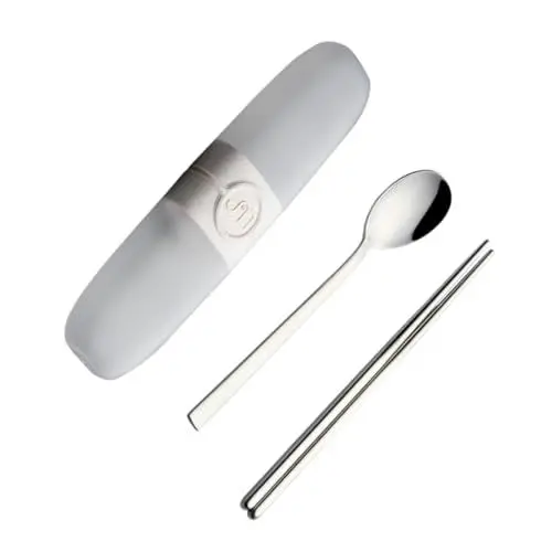 Produktbild: Yardwe 3 Teiliges 304 Edelstahl Besteckset Tragbare Und Wiederverwendbare Utensilien Mit öffel Essstäbchen Und Für Reisen Camping Und Picknick Beige
