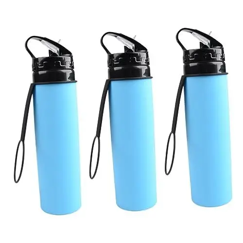 Produktbild: Yardwe 3st Silikon-wasserflaschen Faltbar Tasse Faltbare Sportflasche Zusammenklappbare Trinkflasche Tägliches Trinken Camping-strohflasche Trainingswasserflasche Wasserkessel Blue