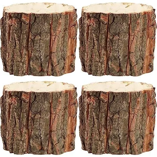 Produktbild: Yardwe 4 Stück Holzrinde-Blumentopf Natürlicher Baumstamm Sukkulenten-Pflanzgefäß Bauernhaus-Baumstumpf-Pflanzgefäß Kaktus-Topf Rustikale Pflanztöpfe Kästen Eimer Fass Pflanzgefäße