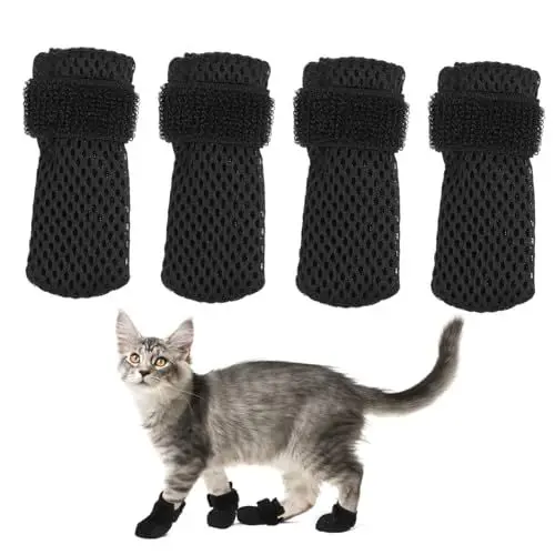 Produktbild: Yardwe 4 Stück Katzenschuhe Kätzchenschuhe Anti-Katzenkratzer Socken für Katze Schuhe für Katzen Paws pfotenschutz katzenpflege Kätzchenkrallenkappen Katze nägel Kappen Polyester Black