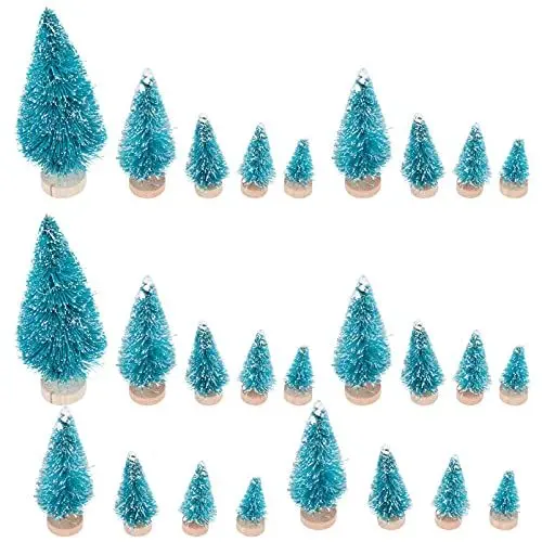 Produktbild: Yardwe 60stücke Mini Weihnachtsbaum Teilig Sisal Weihnachtsbäume Mit Holzsockeln Verschiedene Bis Weihnachtsdeko Für Tisch Fenster Und Projekte