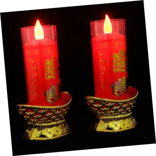 Produktbild: Yardwe 6 Stk Opferlampe dekorative Kerzen LED Stumpenkerzen elektrisch Kerzenlampe Batterien geführtes Kerzenlicht buddhistische saaldekoration Haushalt schmücken warme Lampe Plastik rot