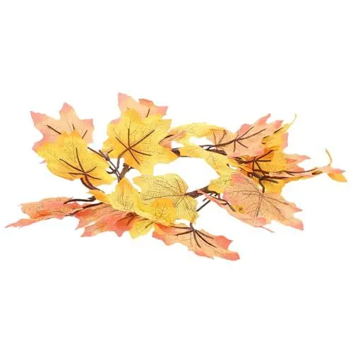 Produktbild: Yardwe Ahornblattgirlande Herbstlicher Eukalyptuskranz Halloween-Kranz Türkranz Im Herbst Kerzenringkranz Klein Kranz Ernten Dekorative Girlande Herbstkranz Seidenblume Krawatte Belohnung