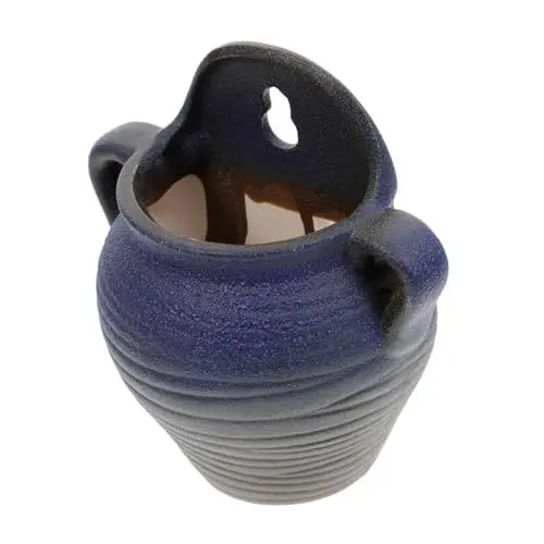 Produktbild: Yardwe Europäische Keramik Blumentöpfe Wand Pflanzgefäße Wand Pflanzenhalter Wandvase Balkon Blumentopf Wand Topf Wand Pflanzgefäße Wandvase Keramik Blau