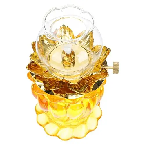 Produktbild: Yardwe Öllampen Glas Lotus Licht Halter Home Buddha Frontlicht Kerosinlampe Ultra Pure Paraffin Lampe Öl Kerzenhalter Laterne Gelb