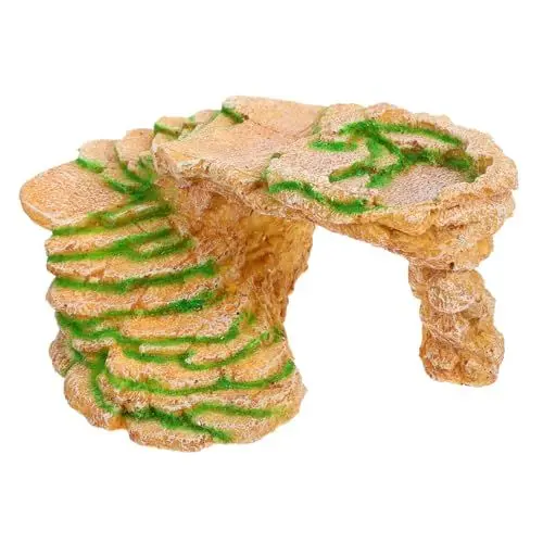 Produktbild: Yardwe Schildkröten-terrasse Astetische Raumdekoration Schildkrötenrampe Für Panzer Aquariensteine ​​für Schildkröten Reptil Kletterregal Für Schildkröten Aquarienverzierung Khaki Harz