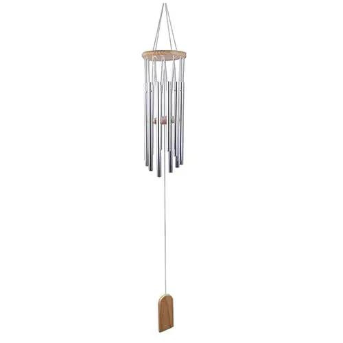 Produktbild: Yardwe Windspiel Aus Metallrohren Buchenholz Silber Gartenwindspiel Hängedekoration Für Balkon Garten Terrasse Magische Klangspiele Für Draußen