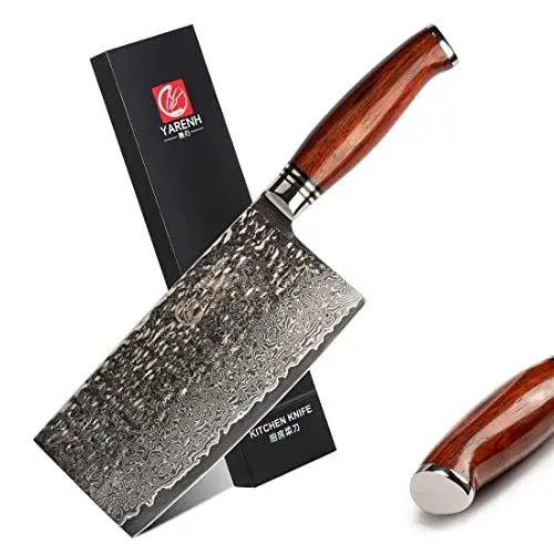 Produktbild: YARENH Damast Hackmesser 17.5cm, Profi Chinesisches Kochmesser, 73 Schichten High-Carbon Damaststahl, Scharf Gemüse Fleischbeil Kochen küchenmesser, Mit Sandelholzgriff
