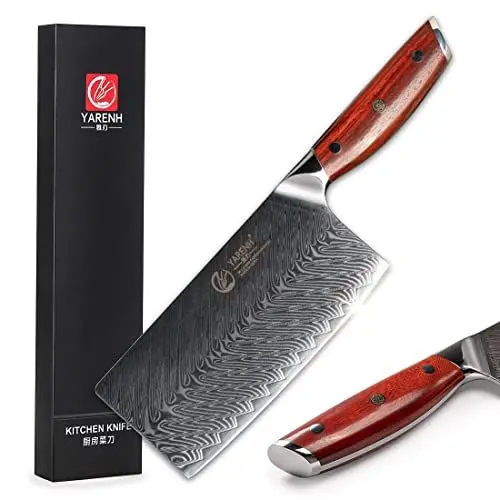 Produktbild: YARENH Hackmesser Chinesisches Kochmesser 17cm, Nakiri Messer Aus 67 Schichten Damaststahl, Küchenmesser Scharf,Dalbergia Holzgriff, damast küchenmesser KTF-Serie