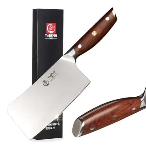 Produktbild: YARENH Profi Küchenmesser Hackmesser 17 cm - Extra Scharfes Chinesisches Messer - mit natürlicher Holzgriff und X45CrMoV15 Edelstahlklingen - Rost- und Korrosionsbeständig - Langlebig und Robust