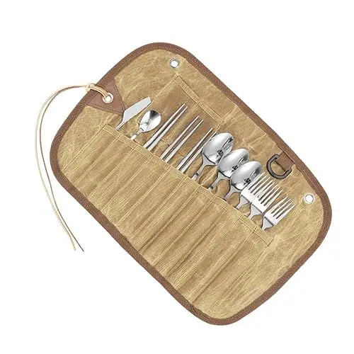 Produktbild: YARNOW 1 Satz Camping Geschirr Set Metall Draussen Edelstahl Lagerkochen Camping-must-haves Camping Teller Camping-besteck Gabeln Besteck Reisezubehör Zu Fuß Segeltuch Wesentliche Reisen